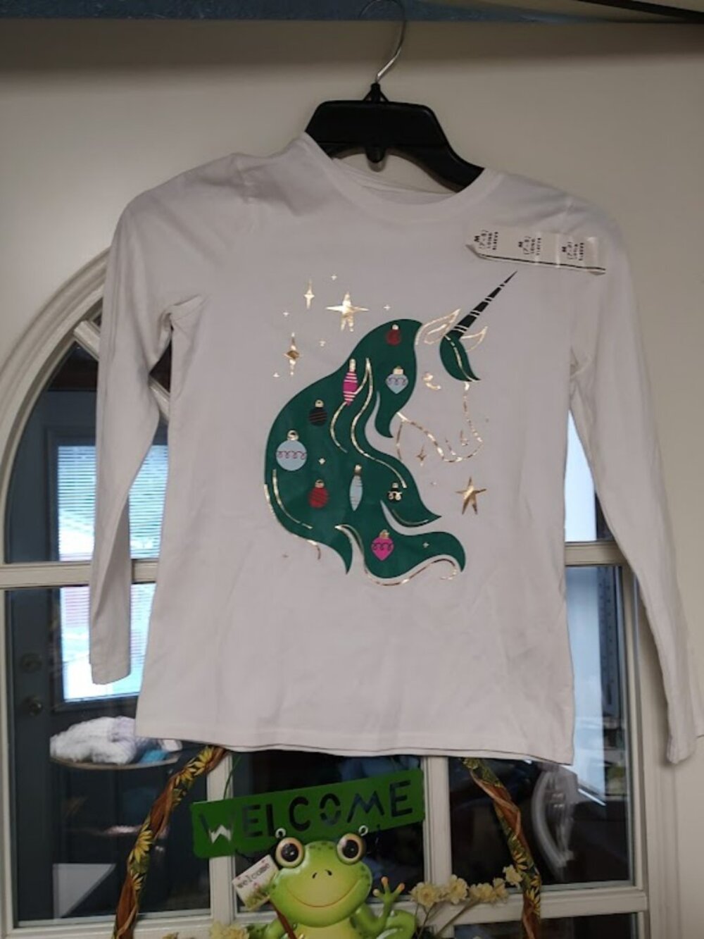 New Cat & Jack Almond Cream Unicorn With Ornaments Long Sleeve Top Girl's M 7/8